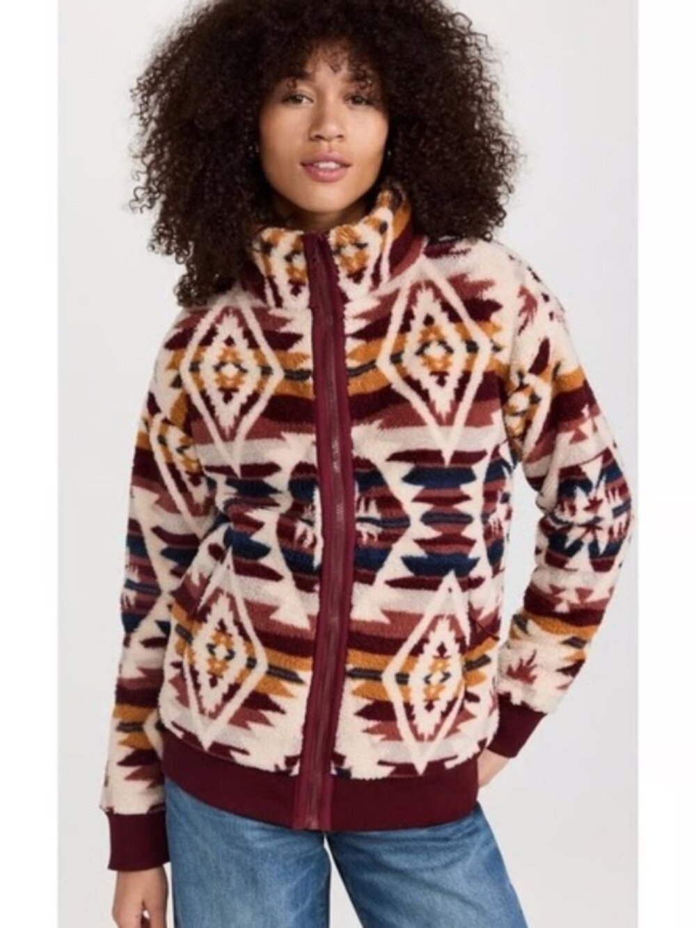Faherty x Thunder Voice Hat Co. Southwestern‎ Sherpa Fleece Zip Jacket Womens M